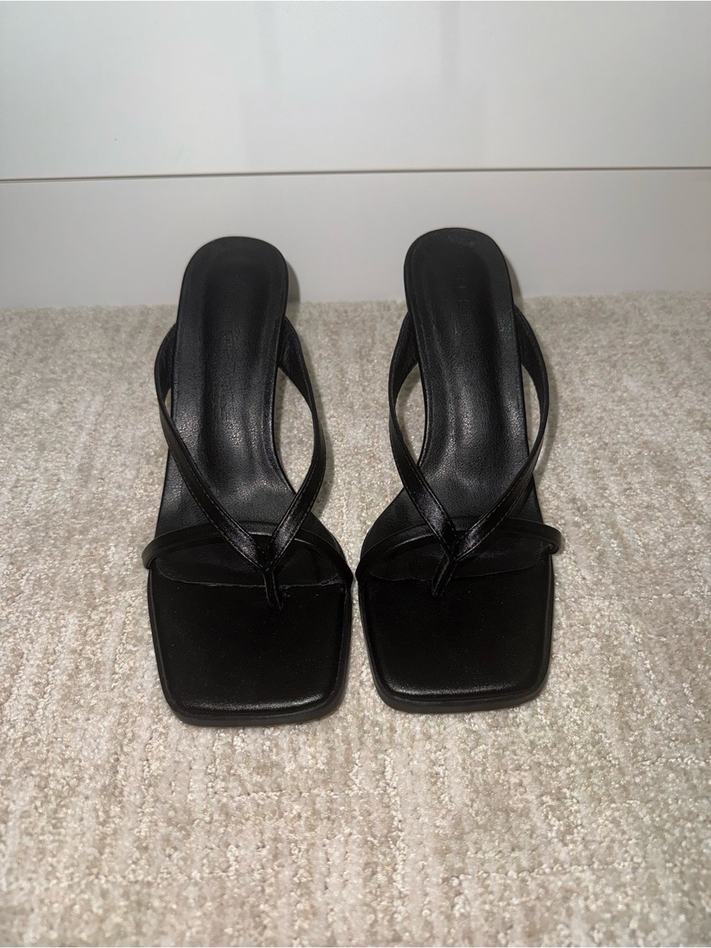 Billini Black Square-Toe Slip-On Heeled Sandals